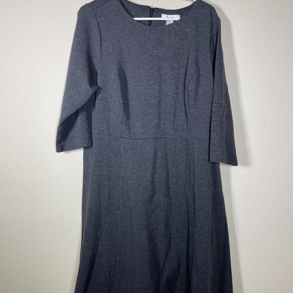 CJ Banks Women's 3/4 Sleeve Charcoal Solid Heavier Dress Fit & Flare 18W